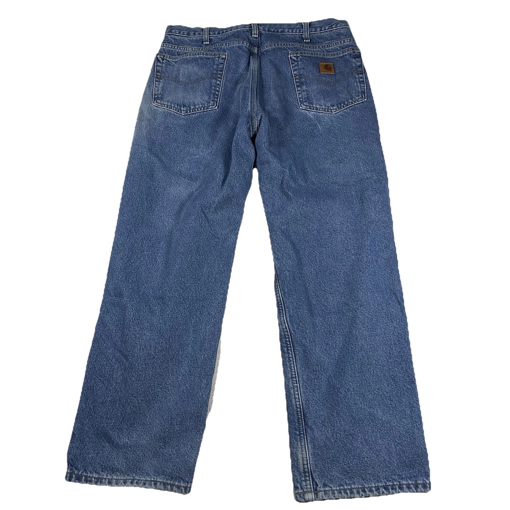 Carhartt Relaxed Fit Flannel Lined Denim Jeans Mens 36x30 Blue Work B172 DST - Picture 4 of 7
